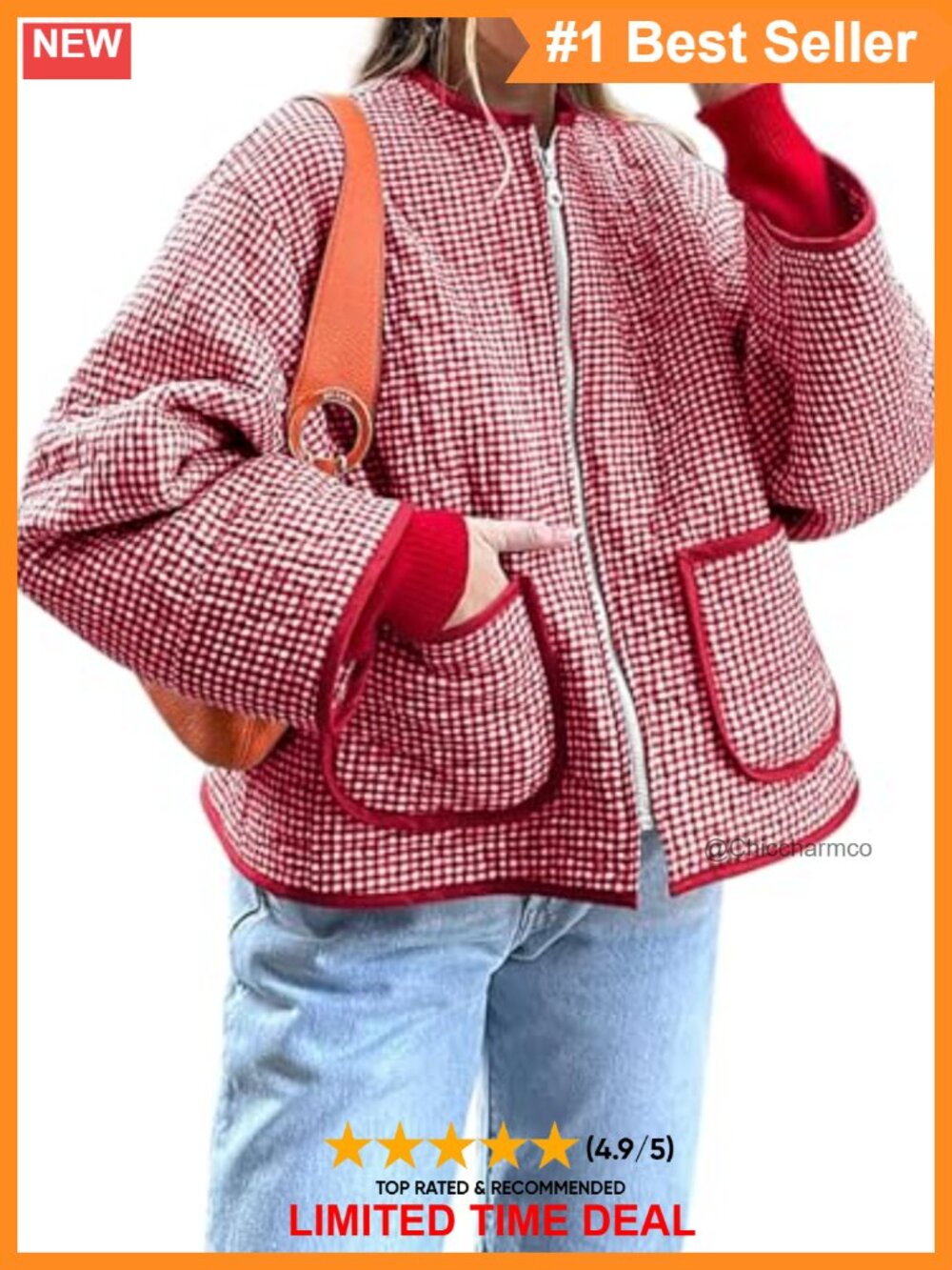 Quilted Lightweight Puffer Jacket Plaid Cropped Winter Coat